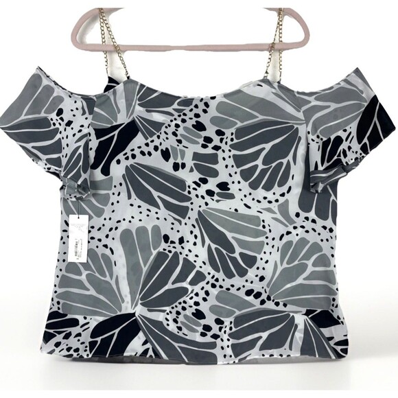 Bold Elements Cold Shoulder Blouse Women’s SZ XL Black Gray Gold Chain Boho Chic - Picture 6 of 10